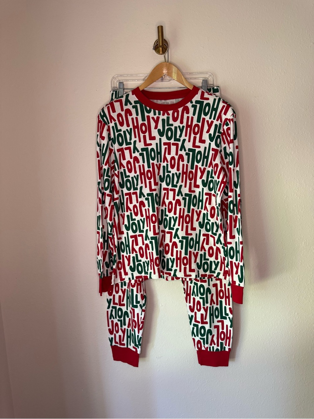 Carter’s Adult Christmas Pajama Set Jolly Holly Red Green 100% Cotton size Large